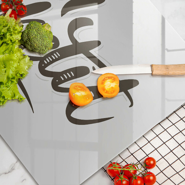 Chopping board glass The inscription Bon Appetit