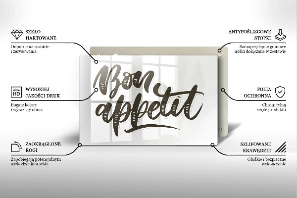 Chopping board glass The inscription Bon Appetit
