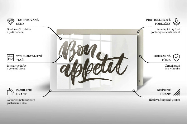 Chopping board glass The inscription Bon Appetit