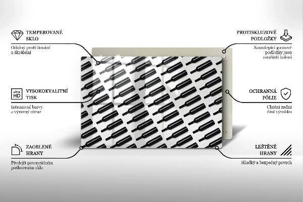 Chopping board glass Black bottles of wine