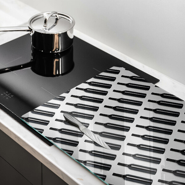 Chopping board glass Black bottles of wine