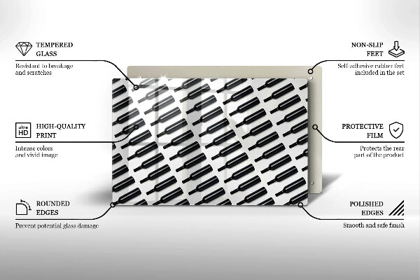 Chopping board glass Black bottles of wine