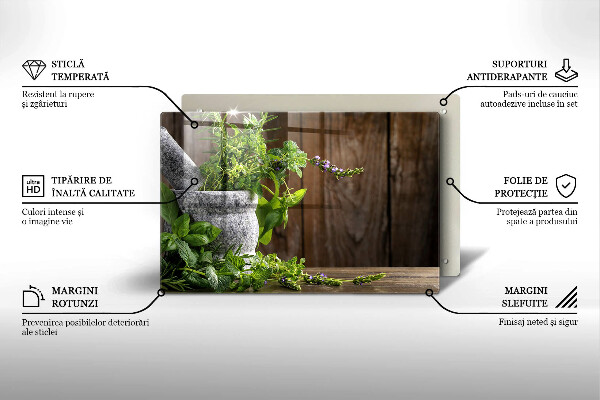 Chopping board glass Green herbs