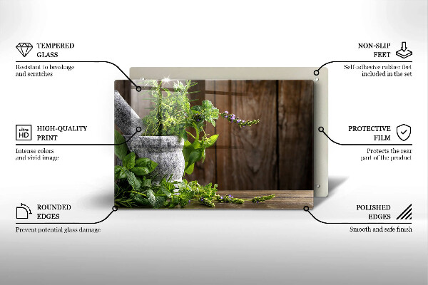 Chopping board glass Green herbs