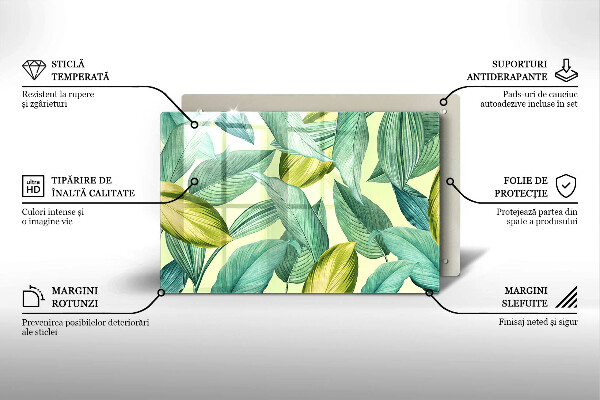 Chopping board glass Green tropical leaves