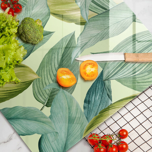 Chopping board glass Green tropical leaves