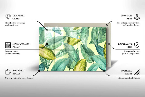 Chopping board glass Green tropical leaves
