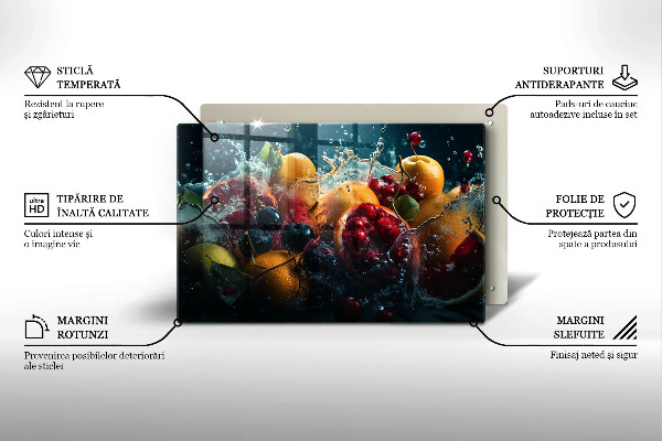 Chopping board glass Fruits in water