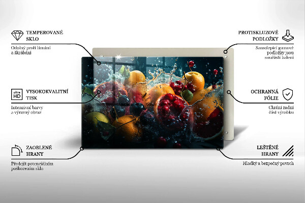 Chopping board glass Fruits in water