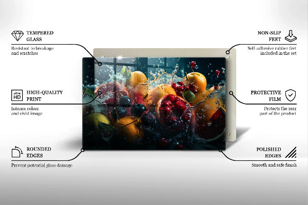 Chopping board glass Fruits in water