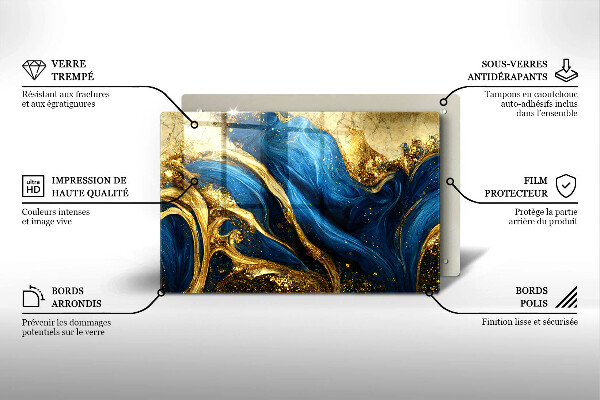 Cutting board Blue-gold marble