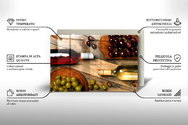 Cutting board Bottles of wine and grapes
