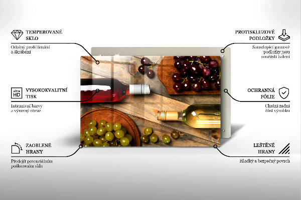 Cutting board Bottles of wine and grapes