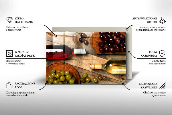 Cutting board Bottles of wine and grapes