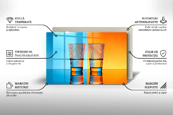 Cutting board Two glasses of water