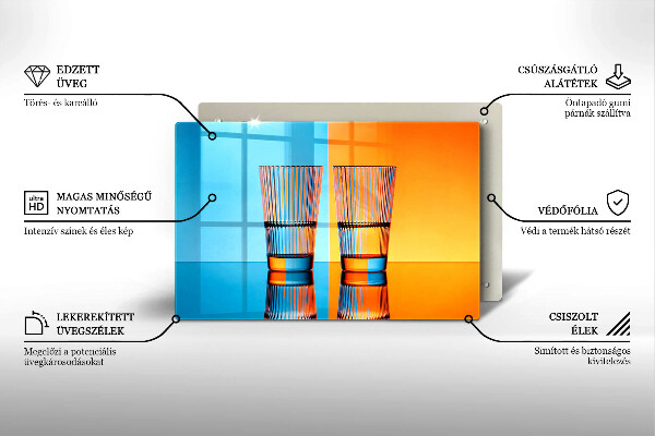Cutting board Two glasses of water