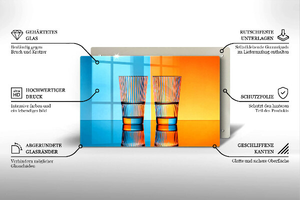 Cutting board Two glasses of water