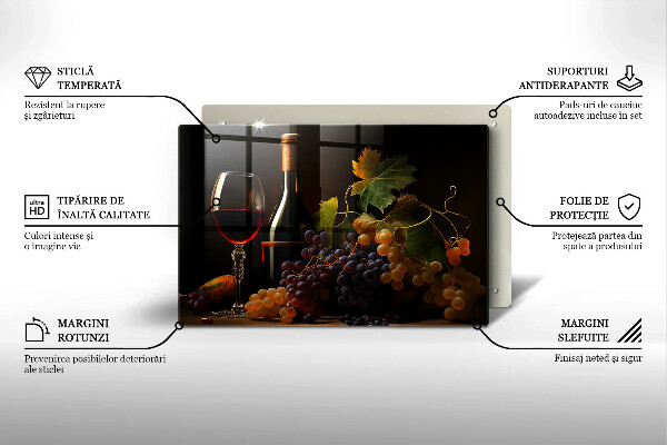 Cutting board A glass of wine and grapes
