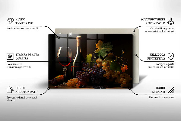 Cutting board A glass of wine and grapes