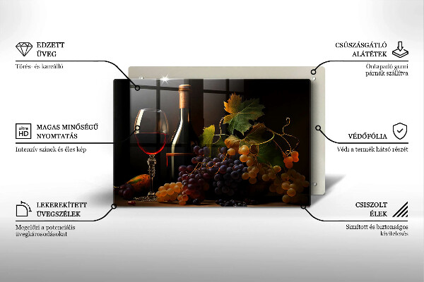 Cutting board A glass of wine and grapes