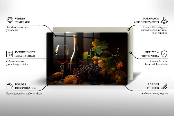 Cutting board A glass of wine and grapes