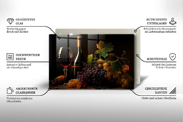 Cutting board A glass of wine and grapes