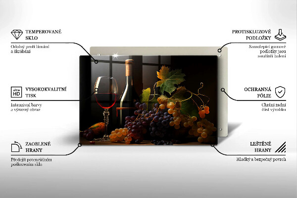 Cutting board A glass of wine and grapes