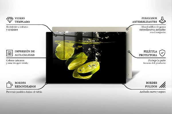 Chopping board glass Lime in water