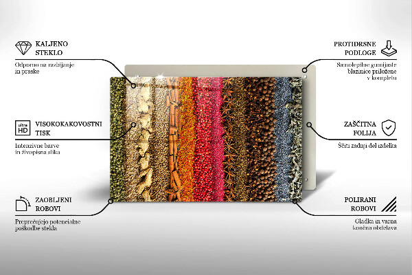 Chopping board glass Colorful spices