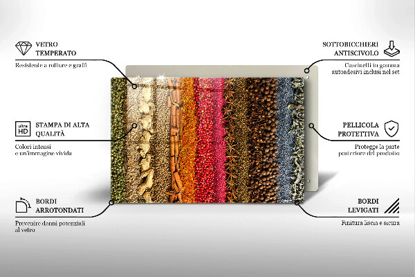 Chopping board glass Colorful spices