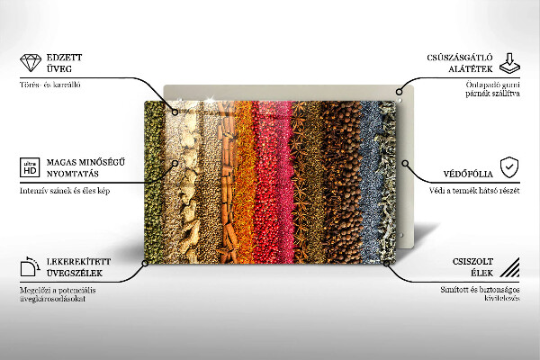 Chopping board glass Colorful spices