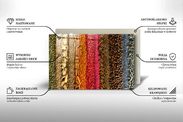 Chopping board glass Colorful spices