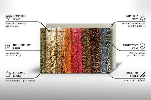 Chopping board glass Colorful spices