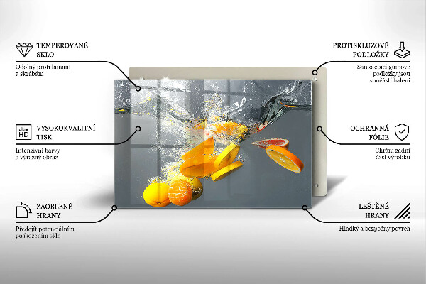 Chopping board glass Lemons in water