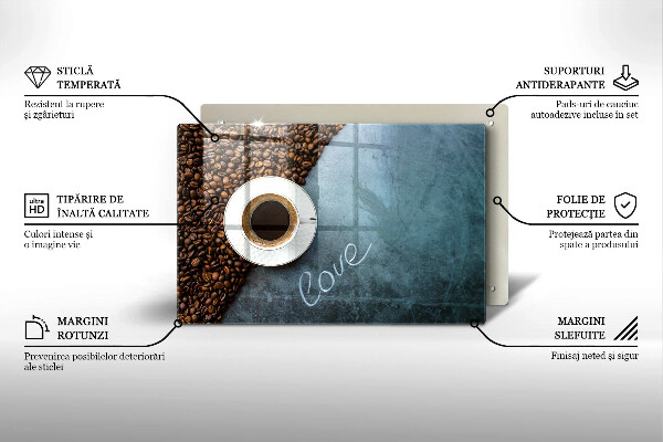 Chopping board glass Coffee beans and cup