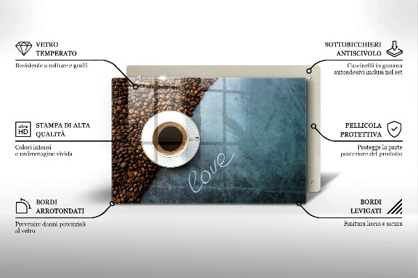 Chopping board glass Coffee beans and cup