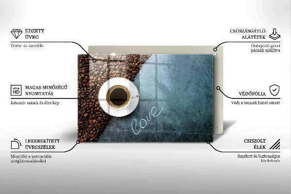 Chopping board glass Coffee beans and cup