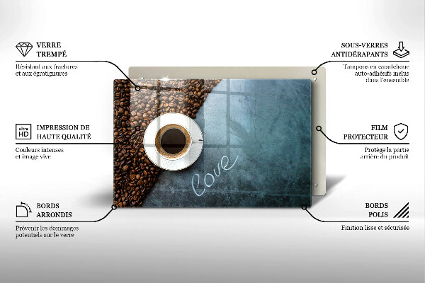 Chopping board glass Coffee beans and cup