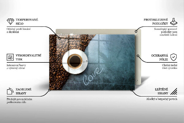 Chopping board glass Coffee beans and cup