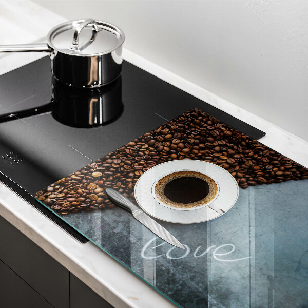 Chopping board glass Coffee beans and cup