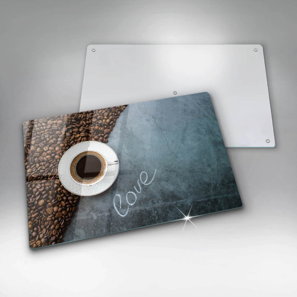 Chopping board glass Coffee beans and cup