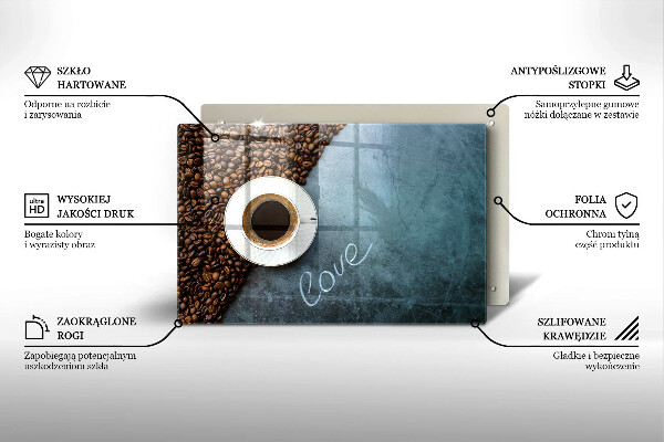 Chopping board glass Coffee beans and cup