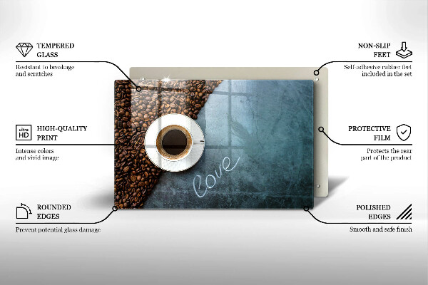 Chopping board glass Coffee beans and cup