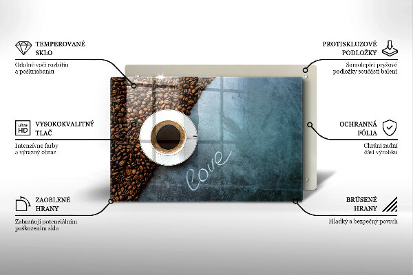 Chopping board glass Coffee beans and cup