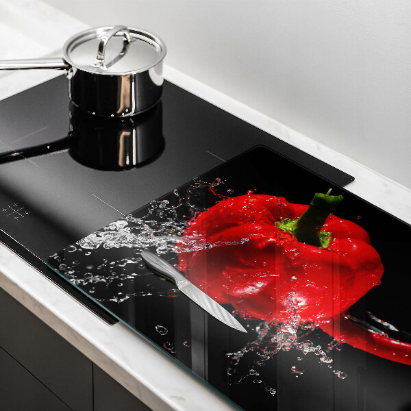 Cutting board Red peppers in water