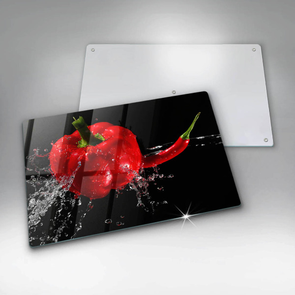 Cutting board Red peppers in water