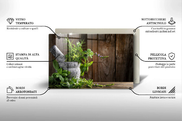 Cutting board Herbs plants and wood