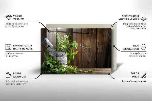 Cutting board Herbs plants and wood