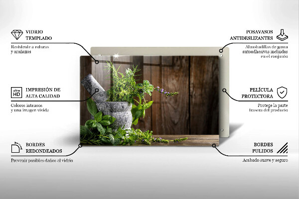 Cutting board Herbs plants and wood