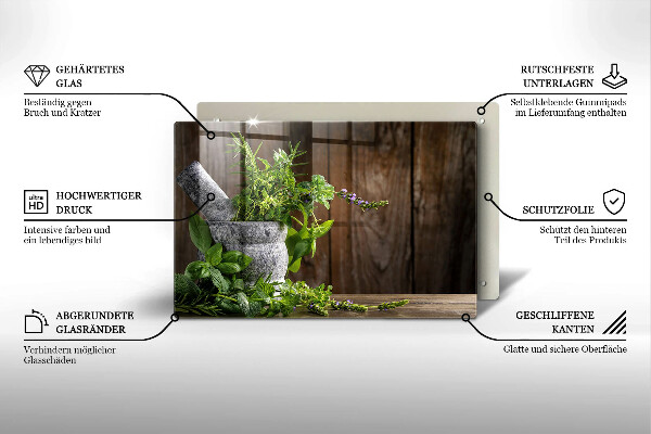 Cutting board Herbs plants and wood